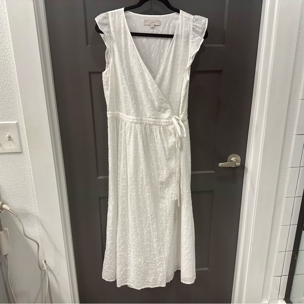 Loft midi eyelet white wrap dress